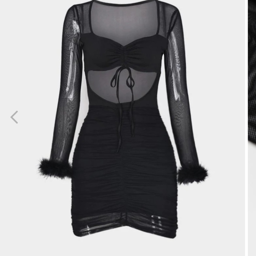 Furry Stitching Hollow Lace See-Through Dress